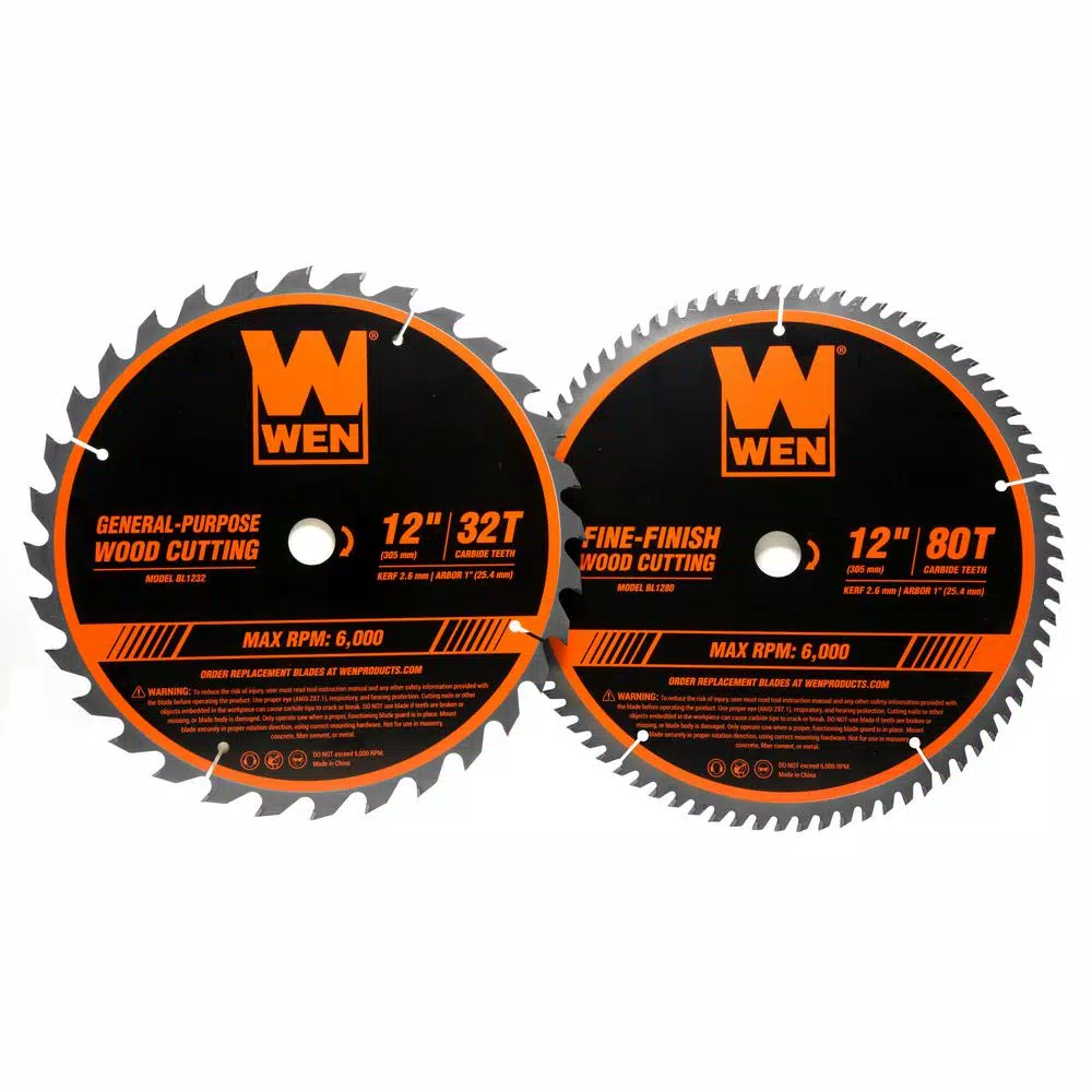 WEN 12 in. 32-Tooth and 80-Tooth Carbide-Tipped Professional Woodworking Saw Blade Set (2-Pack)