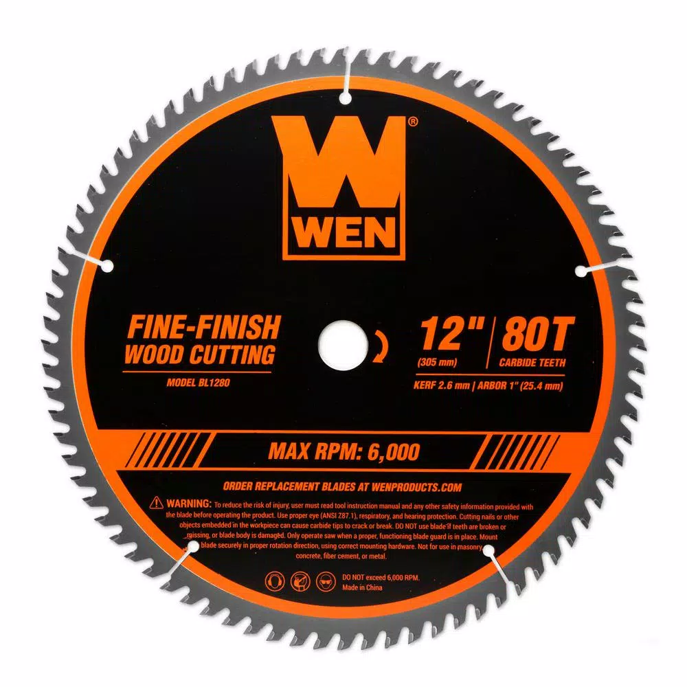 WEN 12 in. 80-Tooth Fine-Finish Professional Woodworking Saw Blade for Miter Saws and Table Saws
