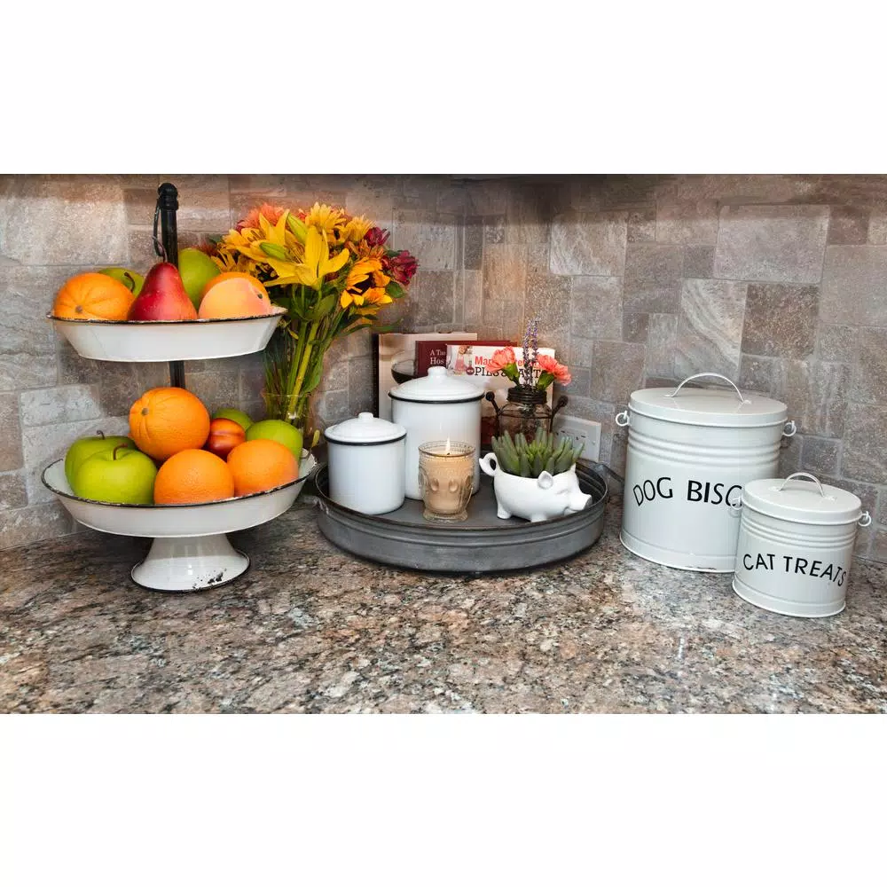 3R Studios White Enameled Pet Treat Containers (Set of 2 Sizes)