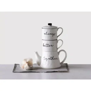 3R Studios 18 oz. White Stackable Teapot and Mugs