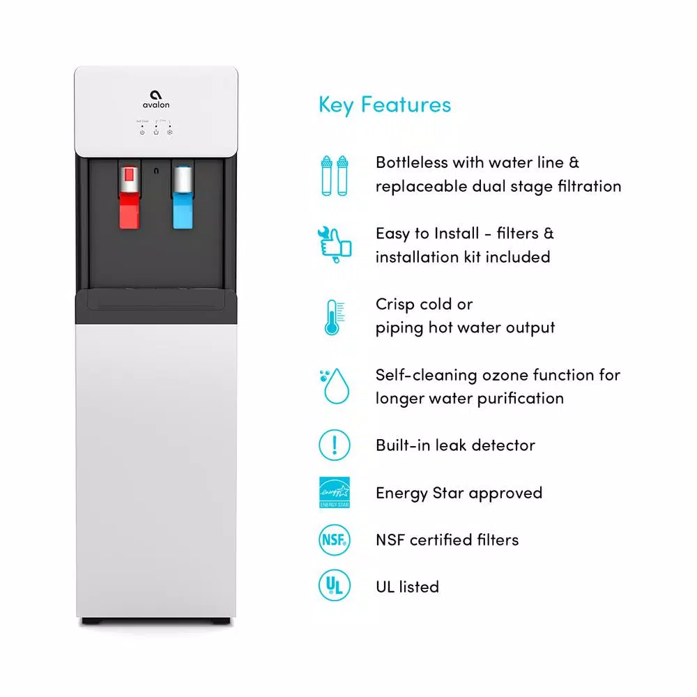 Avalon Self-Cleaning Touchless Bottle-Less Water Cooler Dispenser with Hot/Cold Water, Child Lock, NSF/UL/ENERGY STAR, White