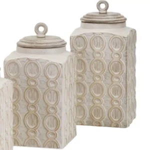 Benjara Dreanna 3-Piece White Ceramic Canisters