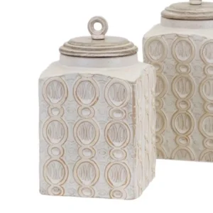 Benjara Dreanna 3-Piece White Ceramic Canisters