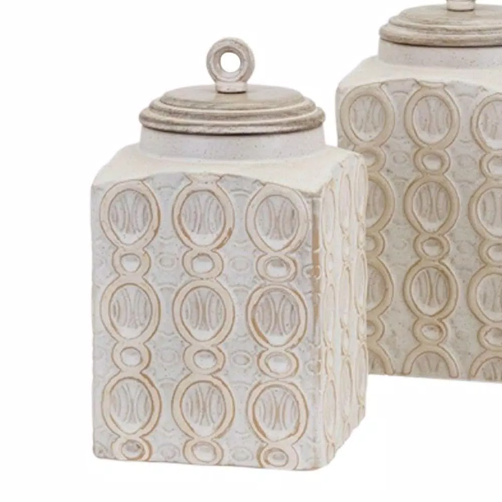 Benjara Dreanna 3-Piece White Ceramic Canisters