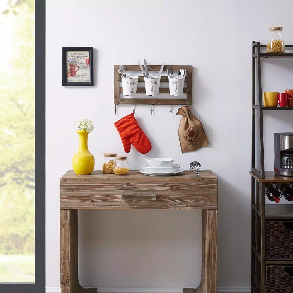 DANYA B Hanging Metal Utensil Caddy with Hooks and Tin Buckets