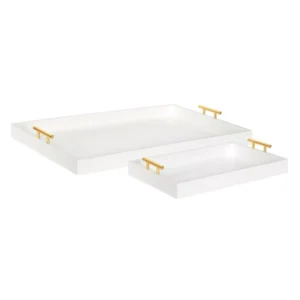 Kate and Laurel Lipton 18 in. x 3 in. x 28 in. White/Gold Decorative Tray