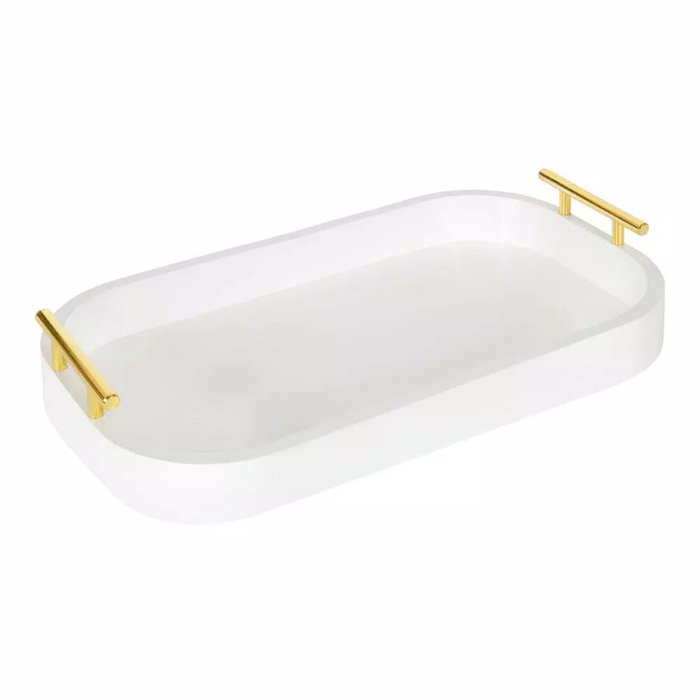 Kate and Laurel Lipton 18 in. x 3 in. x 10 in. White Decorative Rectangle Tray
