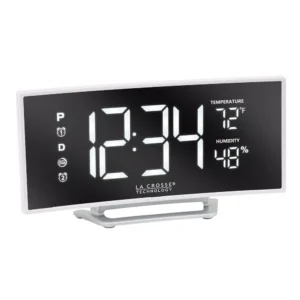 La Crosse Technology Curved Mirror LED Alarm Clock with Temperature & Humidity, USB Port