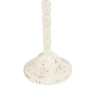 LITTON LANE Tall Vintage White Metal Candelabra with Scrolled Arms