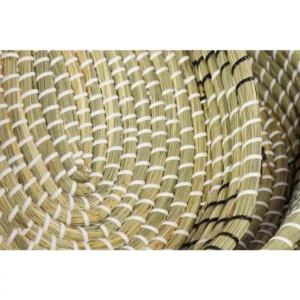 LITTON LANE White Seagrass and Polyethylene Decorative Wicker Trays with Black Accents (Set of 3)