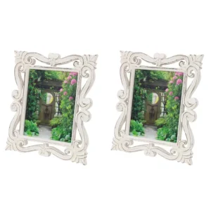 LITTON LANE 8 in. x 10 in. Rectangular Hand-Carved Antique Picture Frame with Whitewash Wood Finish