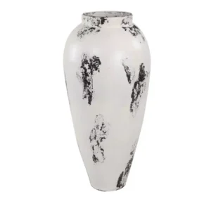 LITTON LANE Black and White Stoneware Floor Decorative Vase with Textured Brushstroke Detail