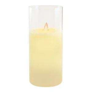 LUMABASE Battery Operated 10 in. Glass Hurricane Candle with Moving Flame