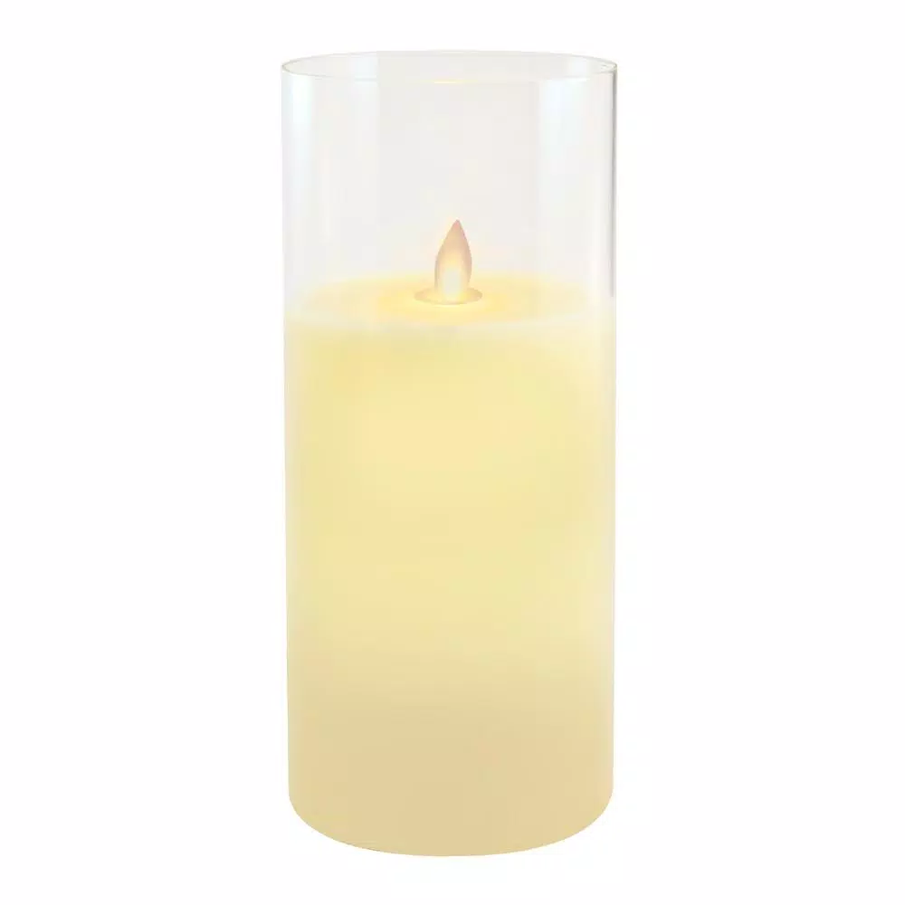 LUMABASE Battery Operated 10 in. Glass Hurricane Candle with Moving Flame