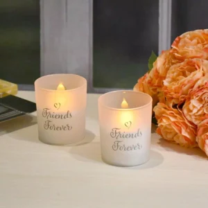 LUMABASE Battery Operated Glass LED Candles - Friends Forever (Set of 2)
