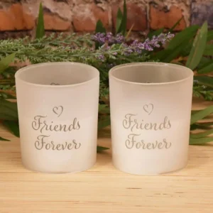 LUMABASE Battery Operated Glass LED Candles - Friends Forever (Set of 2)