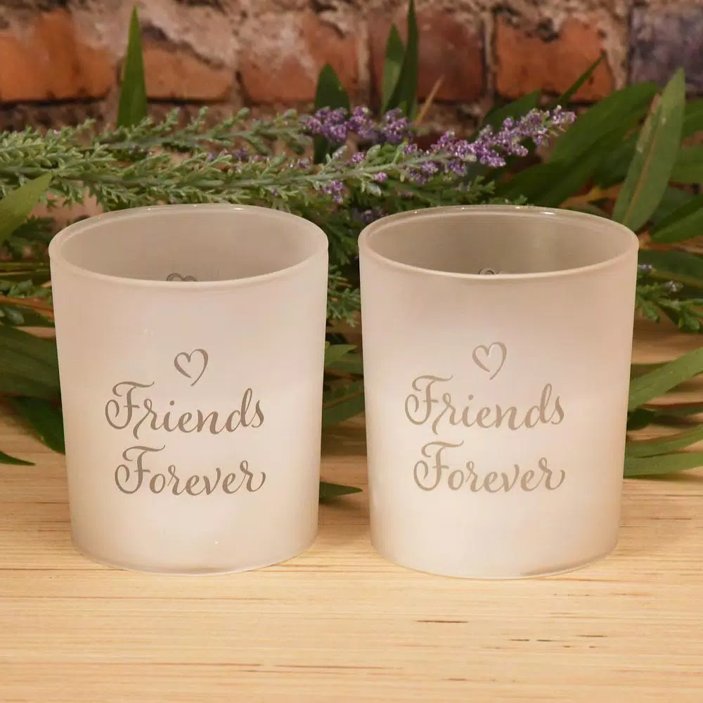 LUMABASE Battery Operated Glass LED Candles - Friends Forever (Set of 2)