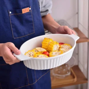 MALACASA 2-Piece White Oval Porcelain Bakeware Set 12.75 in. and 14.5 in. Baking Dish