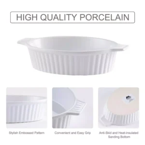 MALACASA 2-Piece White Oval Porcelain Bakeware Set 12.75 in. and 14.5 in. Baking Dish