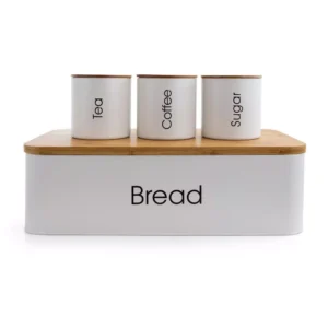 MegaChef 4-Piece Metal Canister Set with Bamboo Cutting Board Lid