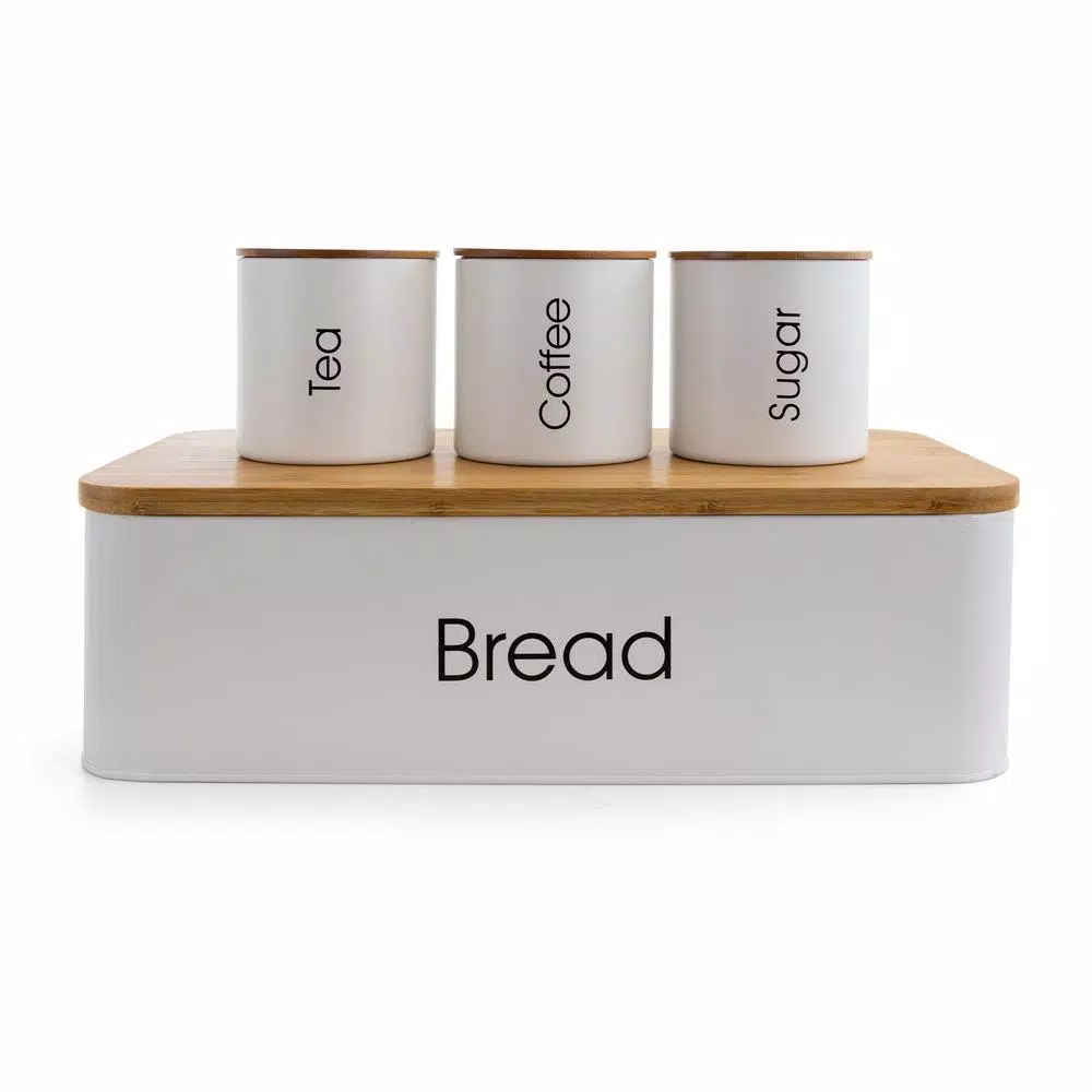 MegaChef 4-Piece Metal Canister Set with Bamboo Cutting Board Lid