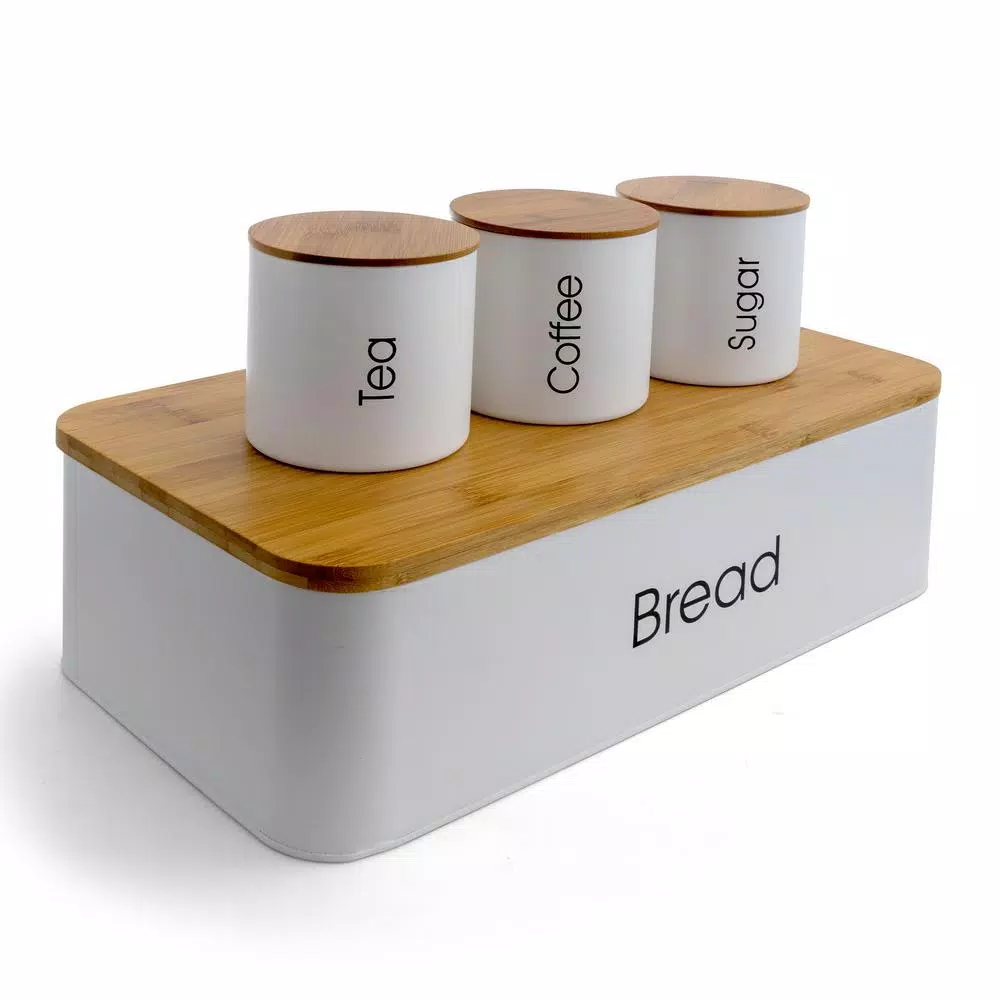 MegaChef 4-Piece Metal Canister Set with Bamboo Cutting Board Lid