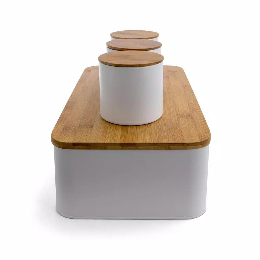 MegaChef 4-Piece Metal Canister Set with Bamboo Cutting Board Lid