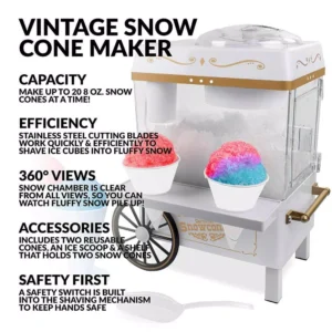 Nostalgia 160 oz. Snow Cone Maker in White with Reusable Cones