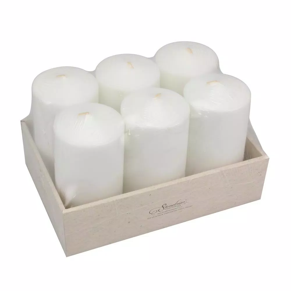 Stonebriar Collection 6 in. White Unscented Pillar Candles (Set of 6)