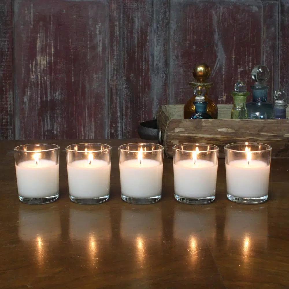 Stonebriar Collection White Unscented Filled Glass Votive Candles (Set of 48)