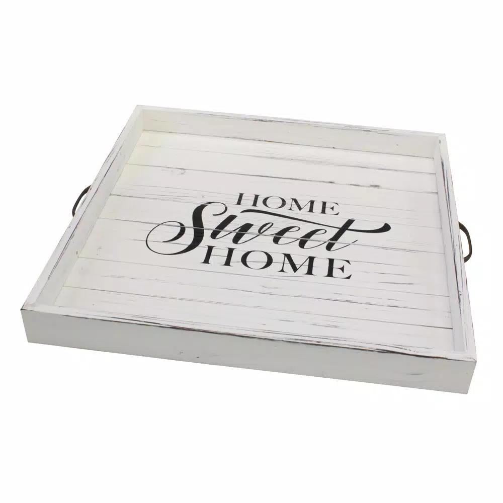 Stonebriar Collection White Wooden Decorative Tray