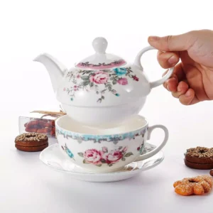 MALACASA Porcelain Tea for One Set Teapot 11 Ounce Tea Set 1 Piece Teacup and Saucer
