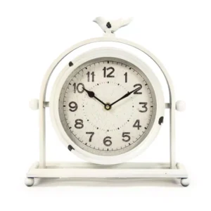 Zentique Vintage White Metal Hinged Bird Table Clock