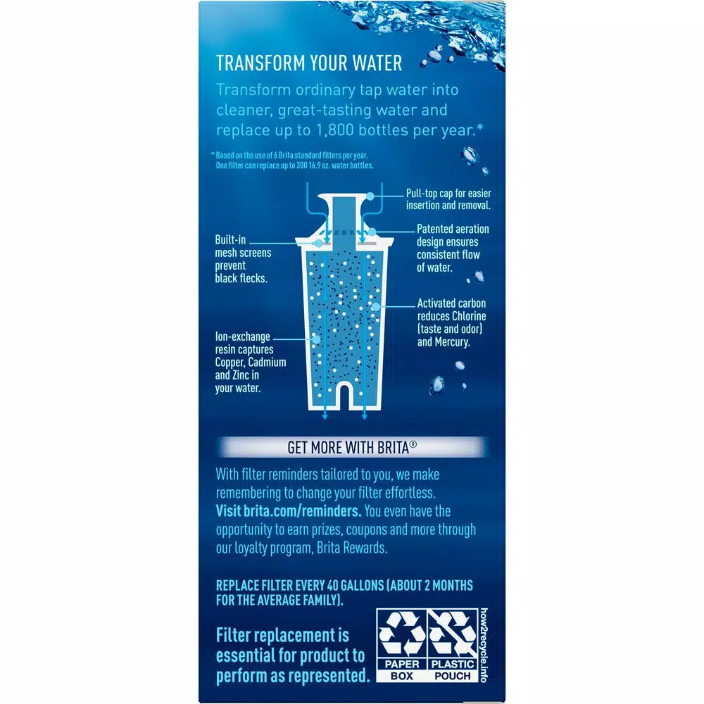 Brita Replacement Water Filter Cartridge for Water Pitcher and Dispensers, BPA Free