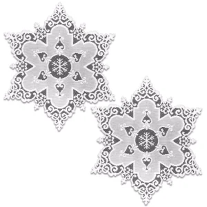 Heritage Lace Snowflake 18 in. White Round Doily (Set of 2)
