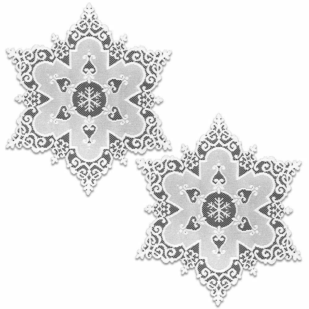 Heritage Lace Snowflake 18 in. White Round Doily (Set of 2)