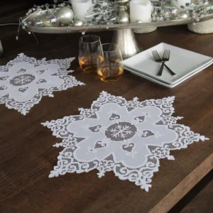 Heritage Lace Snowflake 18 in. White Round Doily (Set of 2)