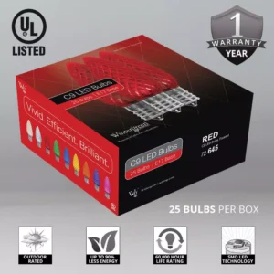 Wintergreen Lighting OptiCore C9 LED Red Faceted Christmas Light Bulbs (25-Pack)