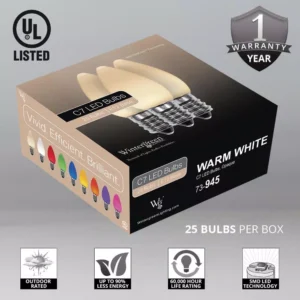 Wintergreen Lighting OptiCore C7 LED Warm White Smooth/Opaque Christmas Light Bulbs (25-Pack)