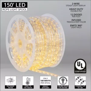 Wintergreen Lighting 150 ft. 1800-Light Warm White Christmas LED Rope Light Kit