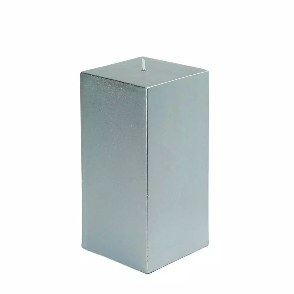 Zest Candle 3 in. x 6 in. Metallic Silver Square Pillar Candle Bulk (12-Box)